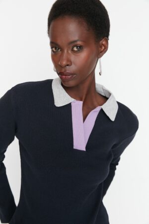 Trendyol Navy Blue Ribbed Fitted Knitted Blouse Trendyol Navy Blue Ribbed Fitted Knitted Blouse