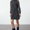 Trendyol Navy Blue Shawl Patterned Straight Cut Mini Lined Woven Winter Dress