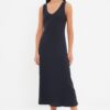 Trendyol Navy Blue Shift/Plain Pool Neck Midi Knitwear Look Flexible Knit Dress