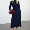 Trendyol Navy Blue Shift/Straight Cut Satin Midi Woven Dress