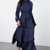 Trendyol Navy Blue Skirt Layered Satin Woven Evening Dress/Night Dress