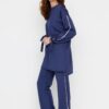 Trendyol Navy Blue Sleeve Detailed Striped Scuba Knitted Tracksuit Set