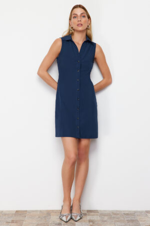 Trendyol Navy Blue Sleeveless Mini Woven Shirt Dress