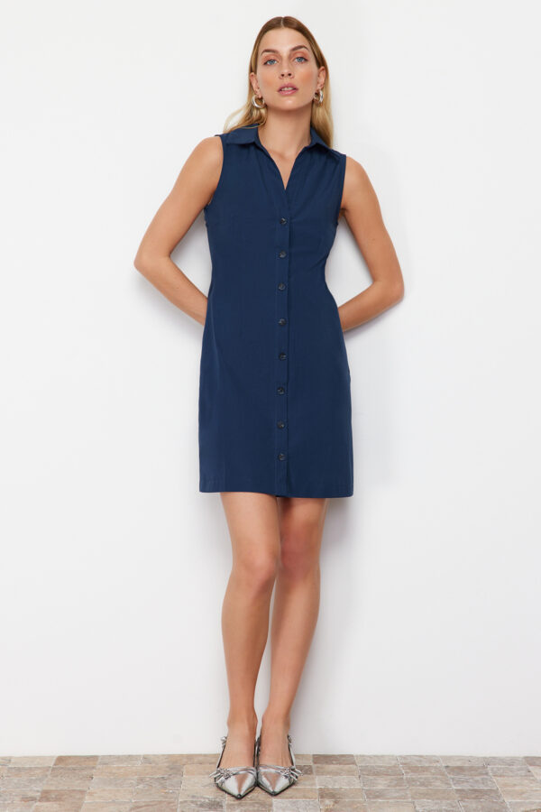 Trendyol Navy Blue Sleeveless Mini Woven Shirt Dress