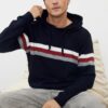 Trendyol Navy Blue Slim Fit Hooded Striped Knitwear Sweater