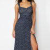 Trendyol Navy Blue Slit Midi Knit Dress