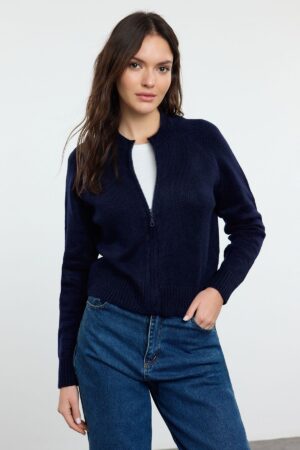 Trendyol Navy Blue Soft Texture Zippered Knitwear Cardigan Trendyol Navy Blue Soft Texture Zippered Knitwear Cardigan