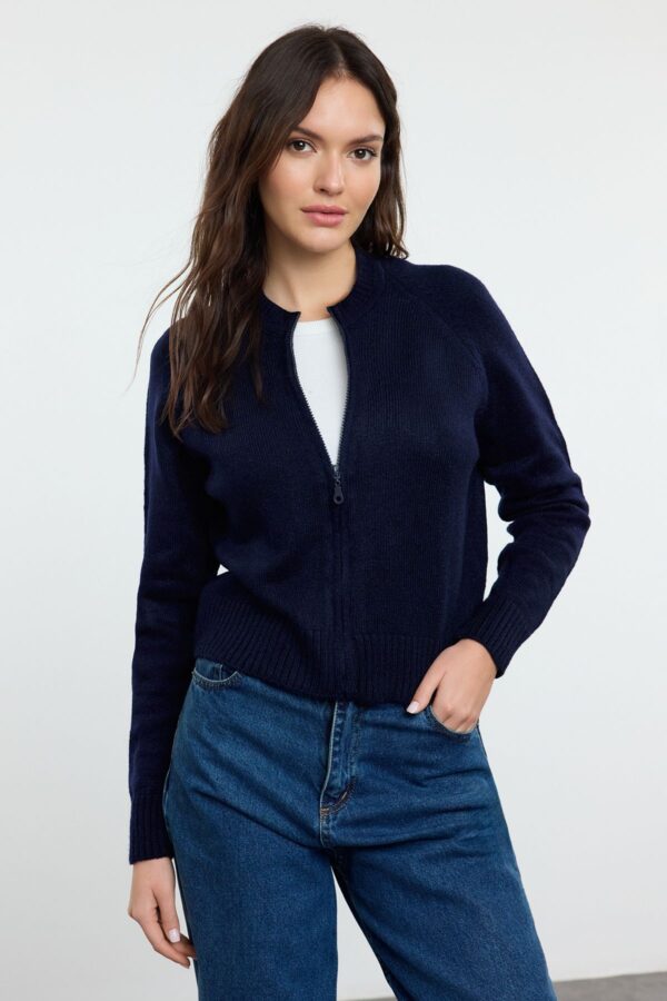 Trendyol Navy Blue Soft Texture Zippered Knitwear Cardigan Trendyol Navy Blue Soft Texture Zippered Knitwear Cardigan