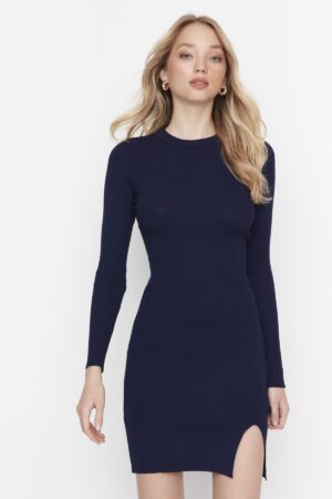 Trendyol Navy Blue Sötétkék testhezálló mini kötöttáru alapruha