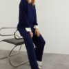 Trendyol Navy Blue Stand Collar Color Block Corded Sweater-Pants Knitwear Suit
