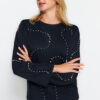 Trendyol Navy Blue Stone Detailed Thessaloniki/Knitwear Look Regular/Normal Fit Knitted Sweatshirt