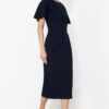 Trendyol Navy Blue Straight Cut Gathered Midi Woven Dress
