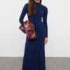 Trendyol Navy Blue Straight Fitted Maxi High Collar Stretchy Knitted Dress