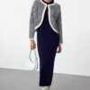 Trendyol Navy Blue Striped Knitwear Cardigan Dress Set