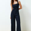 Trendyol Navy Blue Striped Polyviscon Maxi Woven Jumpsuit