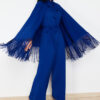 Trendyol Navy Blue Tassel Cape-Jumpsuit Evening Dress Set