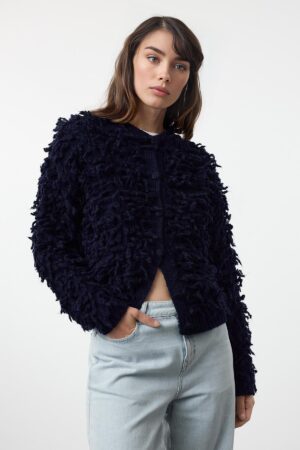 Trendyol Navy Blue Tassel Coat Knitwear Cardigan Trendyol Navy Blue Tassel Coat Knitwear Cardigan