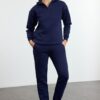 Trendyol Navy Blue Thick Polar Fleece Zippered Stand Collar Jogger Knitted Tracksuit