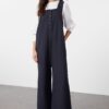 Trendyol Navy Blue Thick Strap Button Detailed Wide Leg Woven Jumpsuit