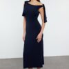 Trendyol Navy Blue Tie Detailed Knitted Long Elegant Evening & Graduation Dress