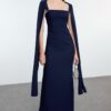 Trendyol Navy Blue Unlined Woven Long Elegant Evening & Graduation Dress