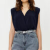 Trendyol Navy Blue Waistband Double Breasted Neck Flexible Snaps Knitted Bodysuit