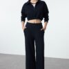 Trendyol Navy Blue Wide Leg/Relaxed Fit Ribbed Knitted Sweatpants