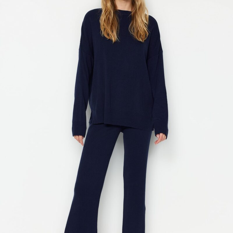 Trendyol Navy Blue Wide Pattern Knitwear Bottom-Top Set