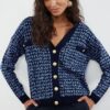 Trendyol Navy Blue Wide Pattern Knitwear Cardigan