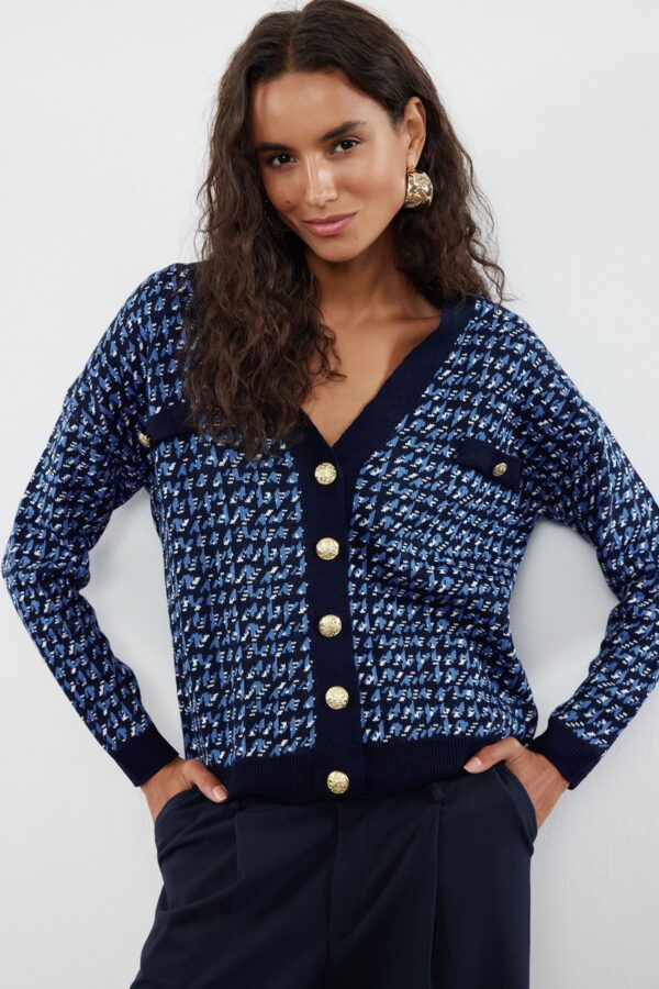 Trendyol Navy Blue Wide Pattern Knitwear Cardigan