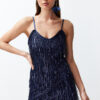 Trendyol Navy Blue Woven Sequin Short Elegant Evening Dress
