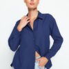 Trendyol Navy Blue bő szabású pamutszövött ing