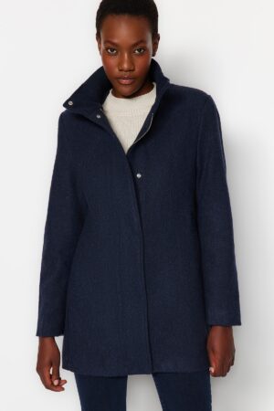 Trendyol Navy Blue bordázott gallér részletes gyapjú gyorsítótár kabát
