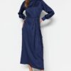 Trendyol Navy Blue derék összegyűjtött szatén estélyi ruha