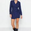 Trendyol Navy Blue dupla mellű mini drapéria részletesen szőtt ruha