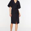 Trendyol Navy Blue egyenes szabású derék midi szőtt ruha