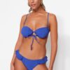 Trendyol Navy Blue fodros textúrájú normál lábú bikini alsó