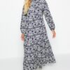 Trendyol Navy Blue mintás fél pattintás széles szabású pamut szőtt ruha