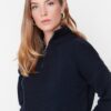 Trendyol Navy Blue puha textúrájú cipzáras kötöttáru pulóver