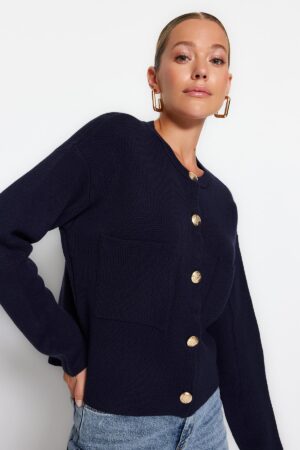 Trendyol Navy Blue puha textúrájú kiegészítő kötöttáru Cardigan Trendyol Navy Blue puha textúrájú kiegészítő kötöttáru Cardigan
