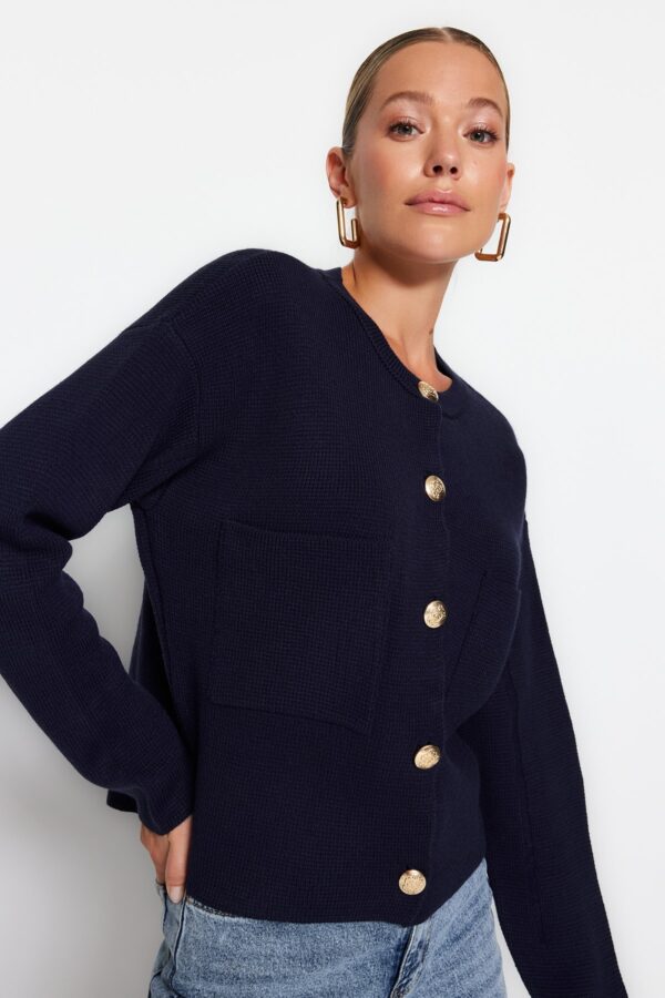 Trendyol Navy Blue puha textúrájú kiegészítő kötöttáru Cardigan