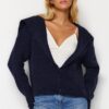 Trendyol Navy Blue puha texturált medence nyakú kötöttáru kardigán