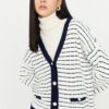Trendyol Navy Blue széles mintás csíkos kötöttáru Cardigan