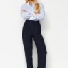 Trendyol Navy Blue széles szárú rakott szövött nadrág
