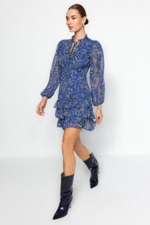 Trendyol Navy Blue szoknya Frilly gallér részletesen szőtt ruha