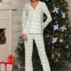 Trendyol Off-White 100% Cotton Christmas Themed Shirt-Pants and Knitted Pajamas Set