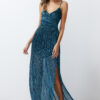 Trendyol Oil A-Cut Glittering Knitted Long Evening Dress