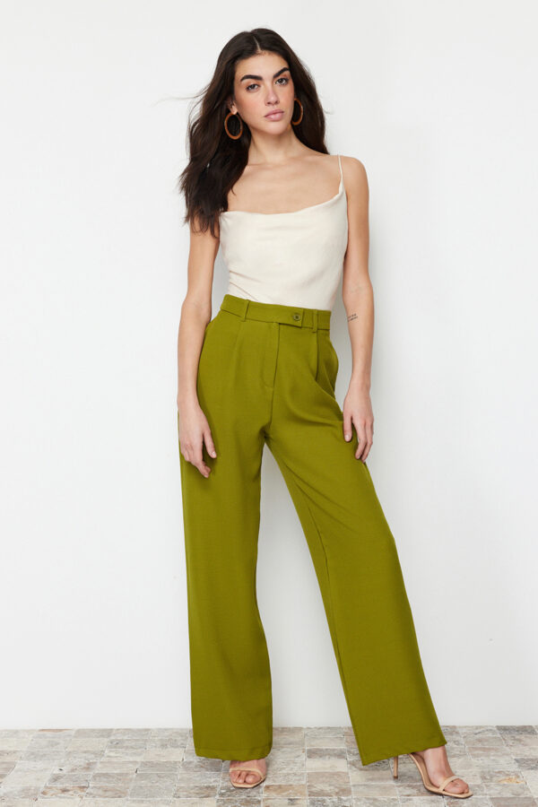 Trendyol Oil Green Wide Leg Woven Trousers