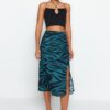Trendyol Oil Slit Viscose Fabric Animal Print Midi Skirt