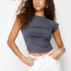 Trendyol Open Anthracite Gathered Crew Neck Flexible Knitted Blouse